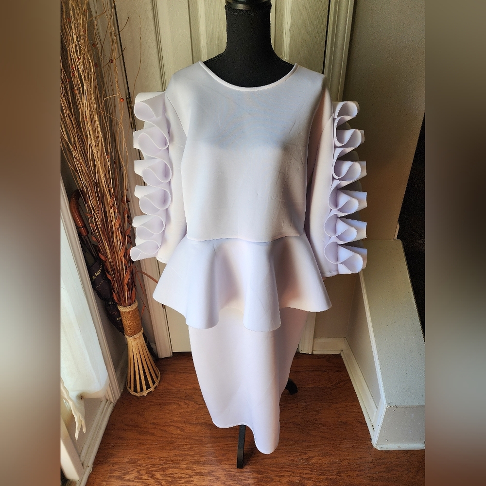 Elegant White Ruffle Sleeve Dress